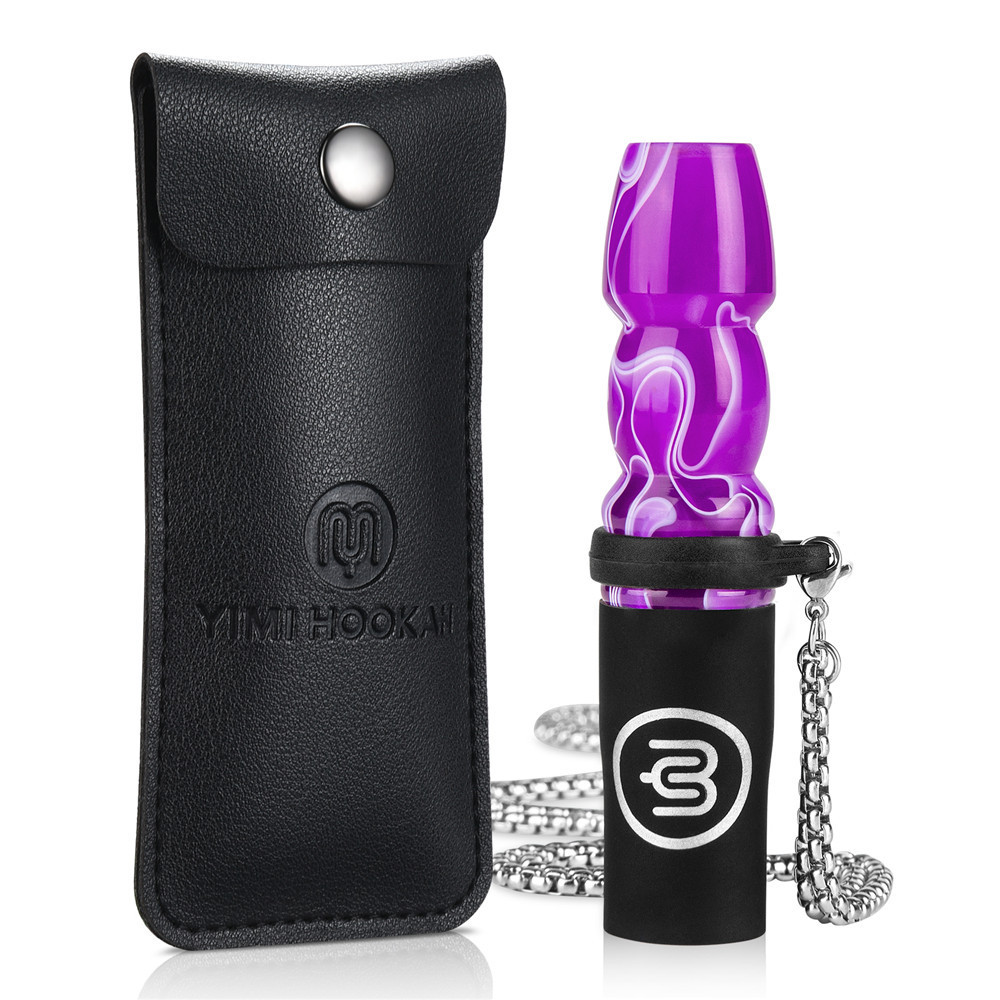 Yimi Hookah Mouth Tips with V2A Stainless Steel Chain and PU Leather Pouch Shisha Accessories Chicha Customized Logo