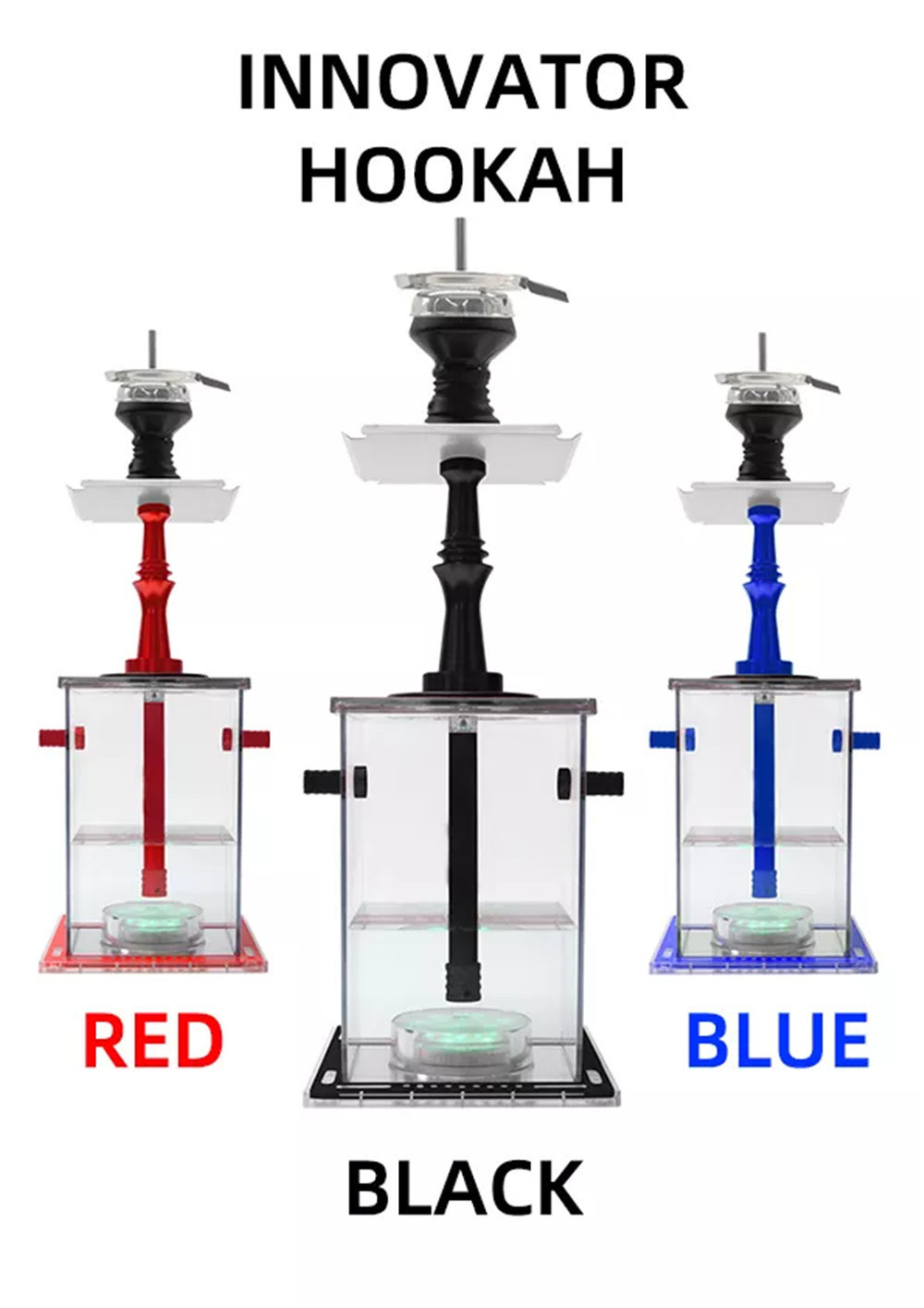 2 Hose Square Acrylic Hookah with LED Light Shisha Set with Hookah Accessories