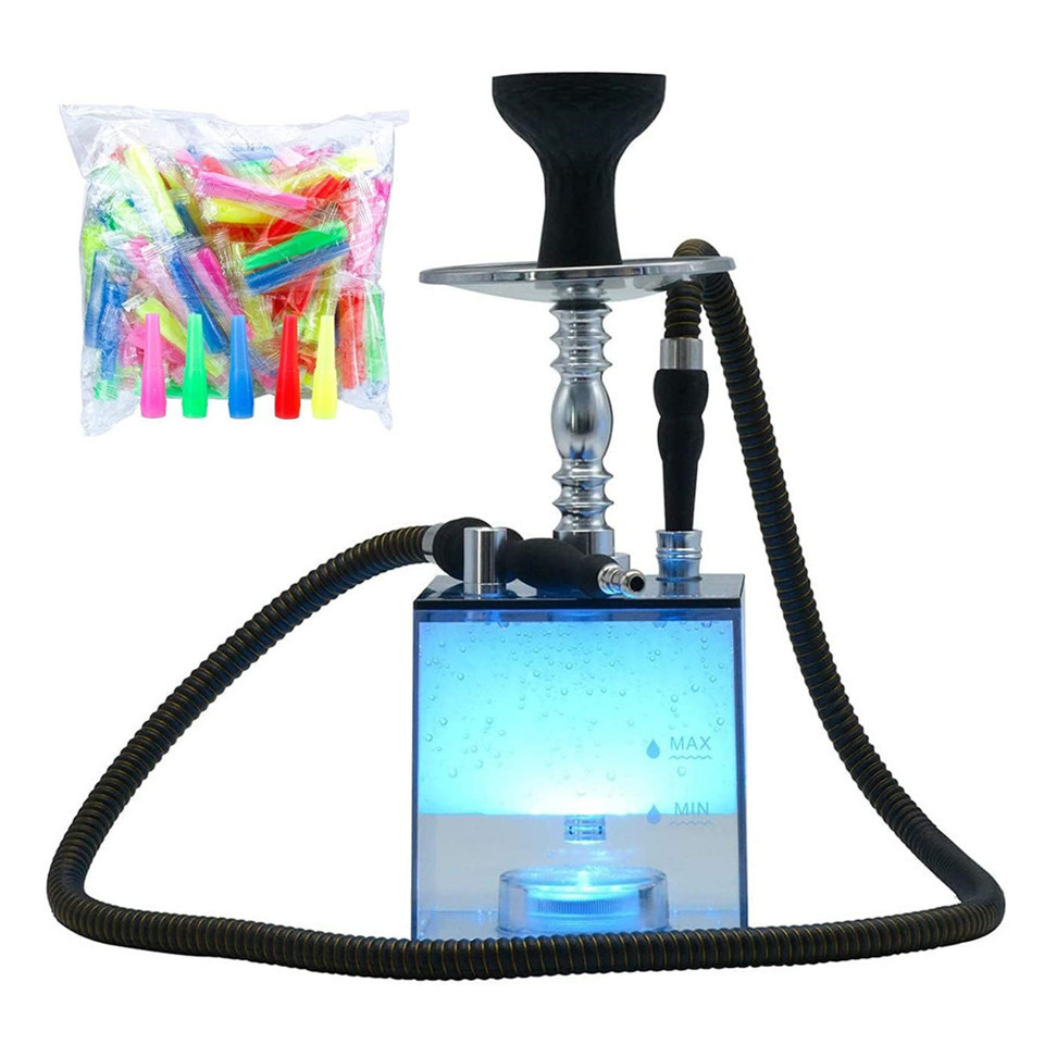 Square Hookah Led Acrylic Base Cachimba De Plastico Acrylic Hookah with Shisha Bowl 100pcs Disposable Hookah Tips