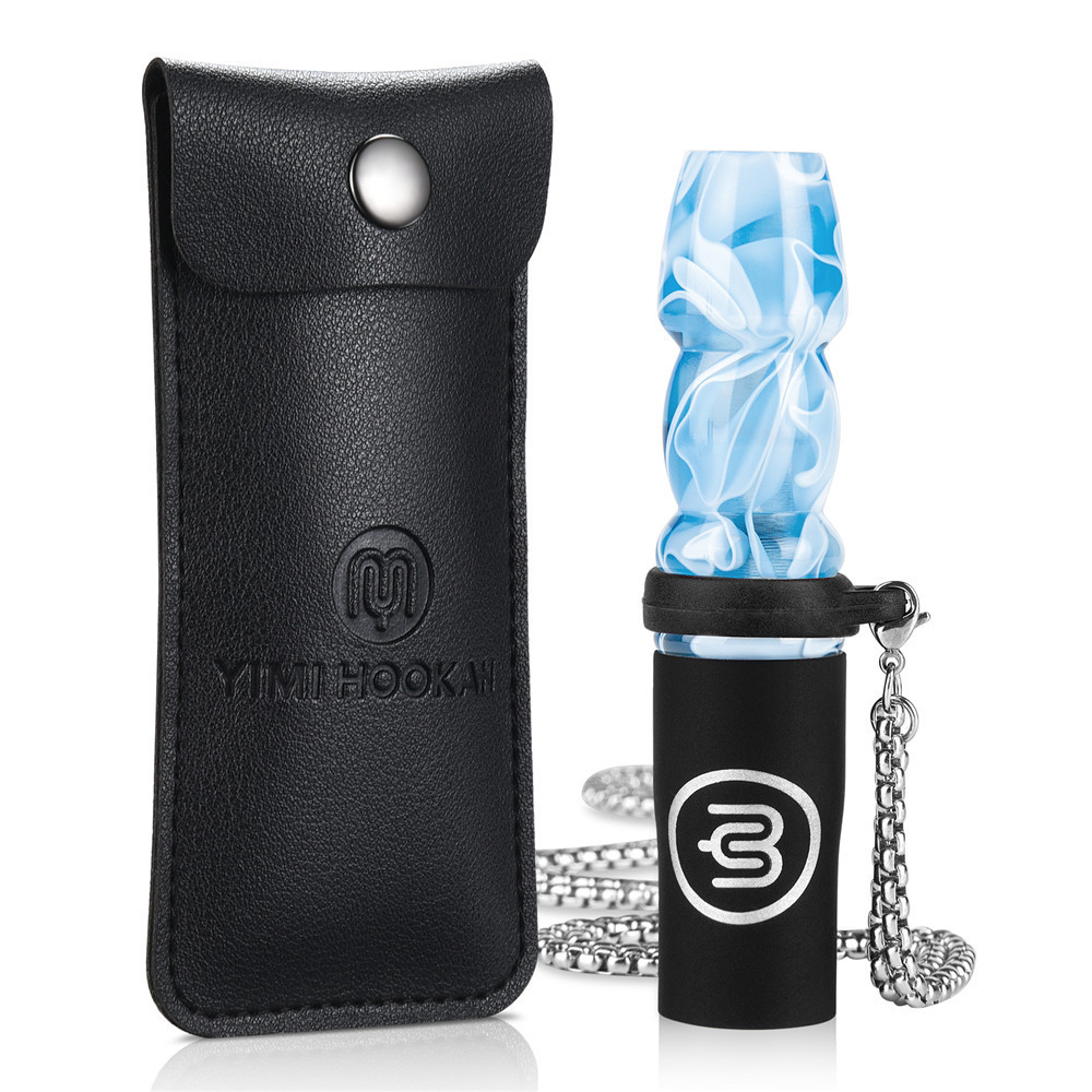 Yimi Hookah Mouth Tips with V2A Stainless Steel Chain and PU Leather Pouch Shisha Accessories Chicha Customized Logo