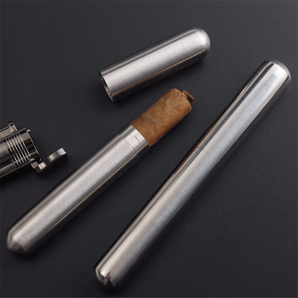 Stainless Steel Food Grade Cigar Tubes Packaging Travel Crushproof Empty Single Pack Cigar case Length 18cm Diameter 22mm