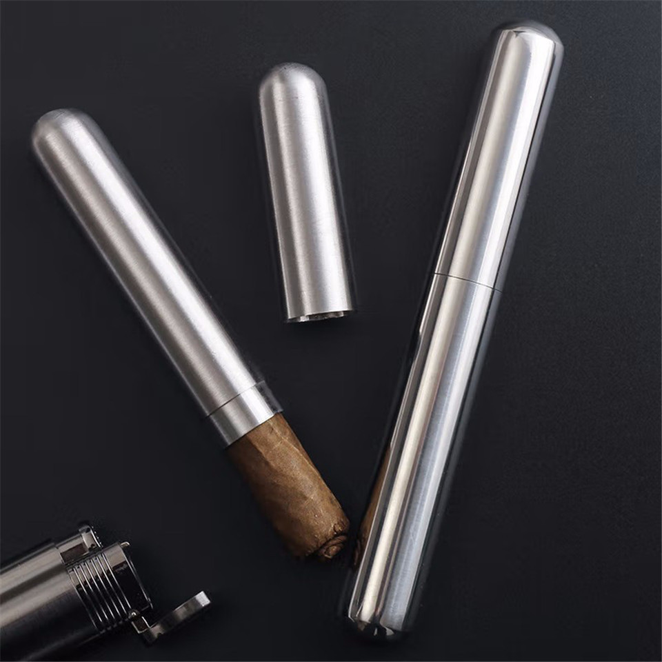 Stainless Steel Food Grade Cigar Tubes Packaging Travel Crushproof Empty Single Pack Cigar case Length 18cm Diameter 22mm