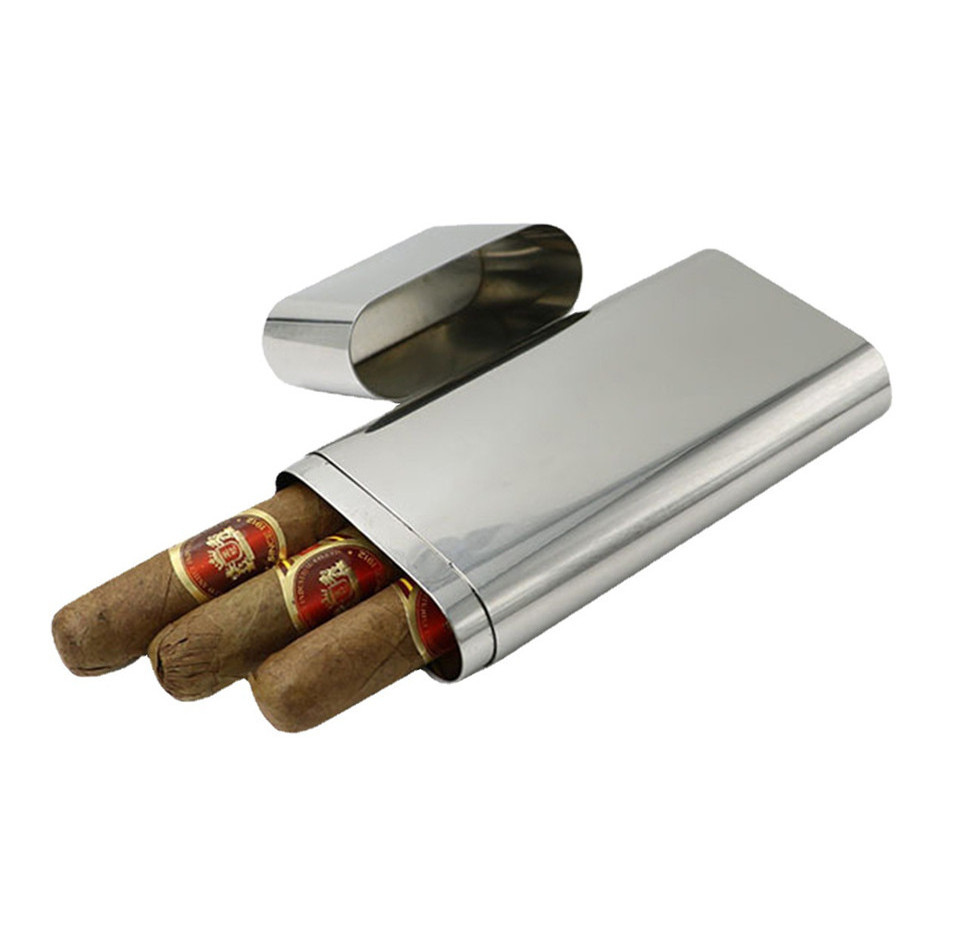 Stainless Steel Cigar humidor Tube for 3 Cigars 2 Ounce Hip Flask Cigar Holder with Funnel