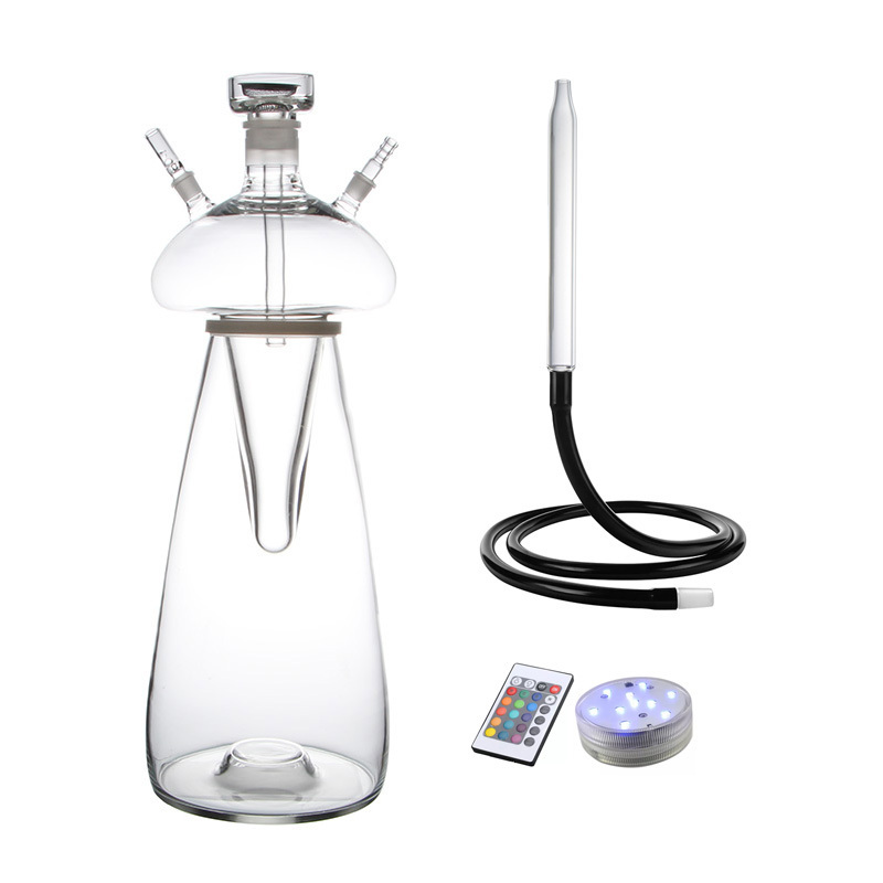 Glass Mushroom Hookah LED Light Large Glass Hookah Clear Glass Hookah Base for Shisha Lounge Bar Shisha