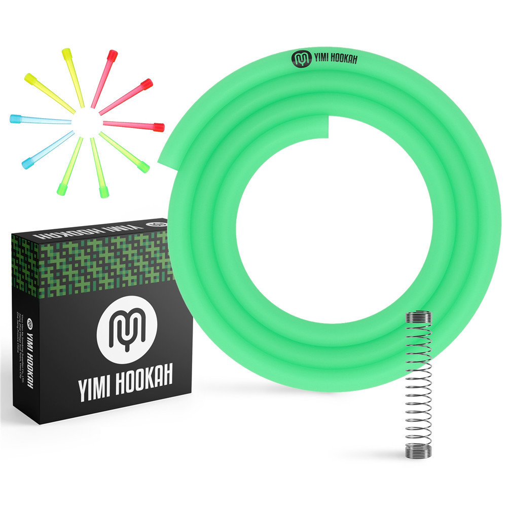 Yimi Hookah Hose Glow in Dark Silicone  Hookah Hose ID12mm OD 17mm 1.5m with Shisha Springs Disposable Tip Gift Box