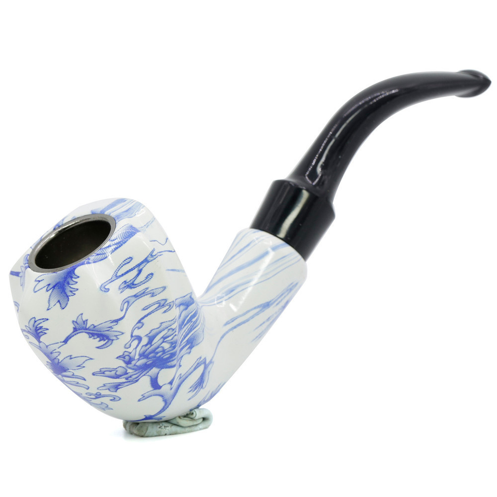 Blue and white porcelain Hand Pipe for Tobacco Wooden Smoking Pipes Glass Pipe Smoking