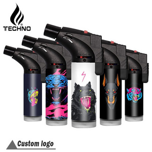 TECHNO custom gas refillable windproof rellenables high-quality Encendedor de antorcha factory jet slant OEM ODM torch lighter