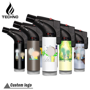 TECHNO custom logos ODM fancy gas jet single blue flame encendedor cigarette cool windproof smoking torch lighters