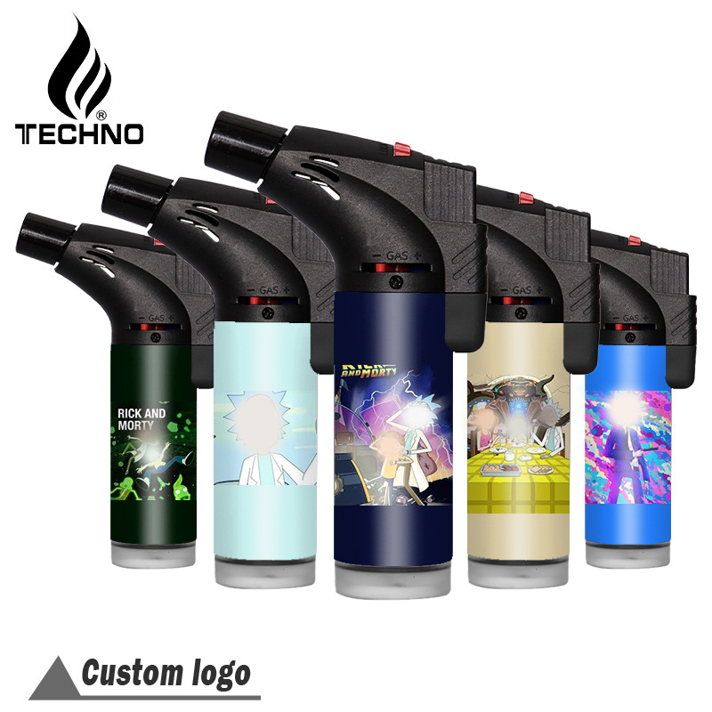 TECHNO custom logos china smoking supplies private label creme novelty bbq outdoor camping low MOQ promotional torch lighter