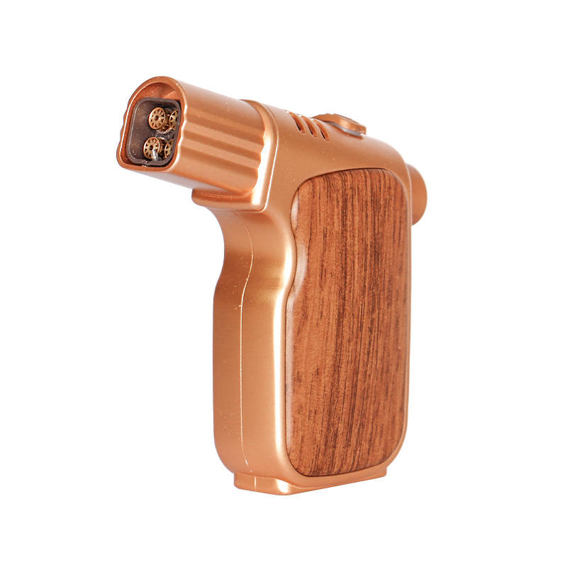 New item refillable gun shape windproof lighter custom logo classical powerful four flame cigar torch lighters