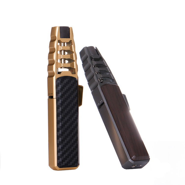 High quality metal long pen type refillable powerful windproof gas lighter for cigar