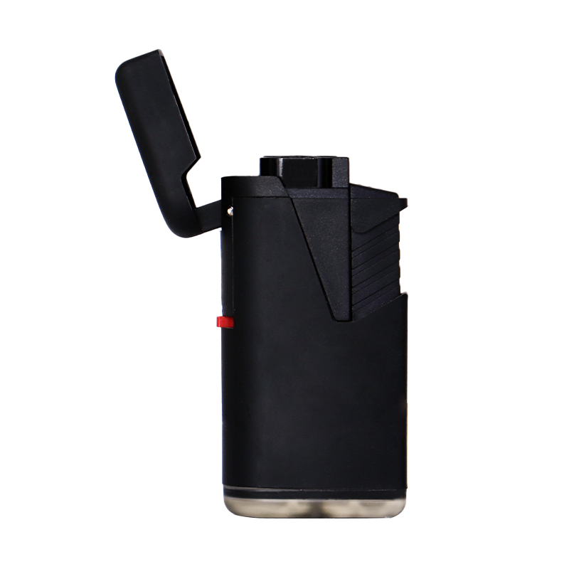 Double flames electronic plastic refillable cigarette windproof flip top torch lighter