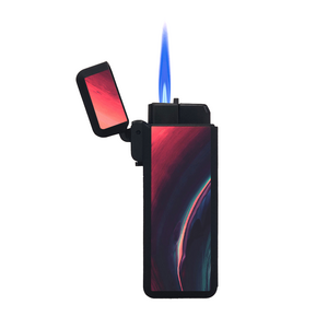 Custom designs plastic cheap powerful  windproof blue flame torch lighter for wholesale