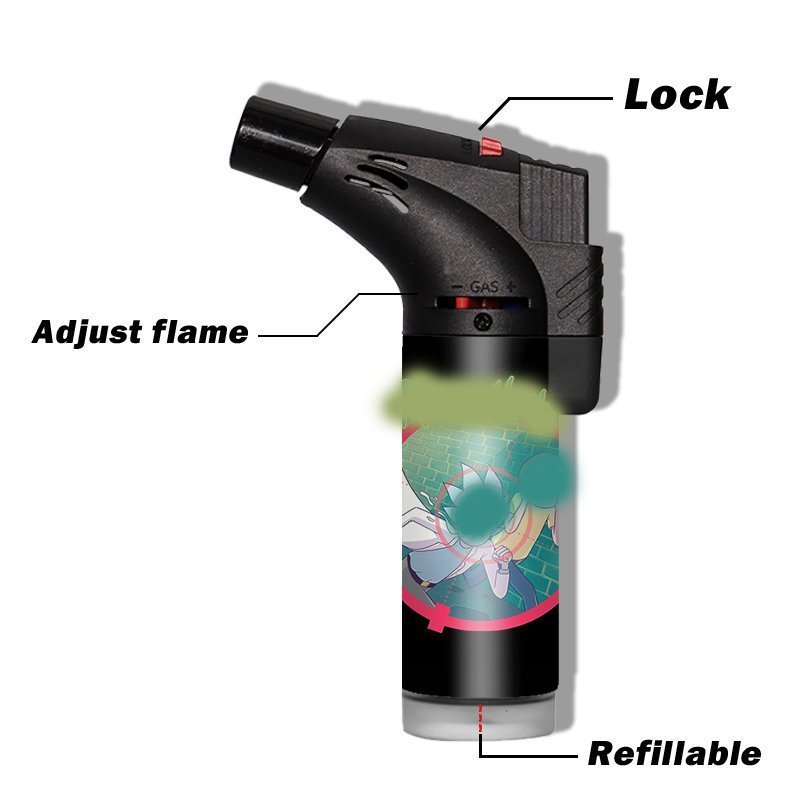 TECHNO OEM ODM blue adjustable flame windproof  butane safe electronic roast refillable cigar jet slant torch lighter with lock