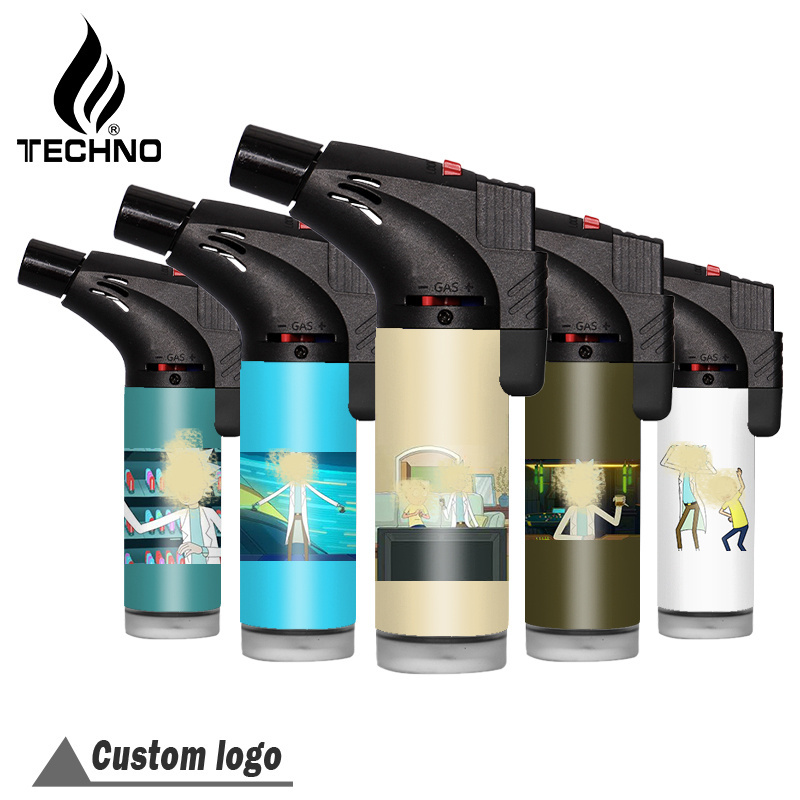 TECHNO custom logos popular smoking supplies private label novelty bbq outdoor camping low MOQ promotional torch lighter