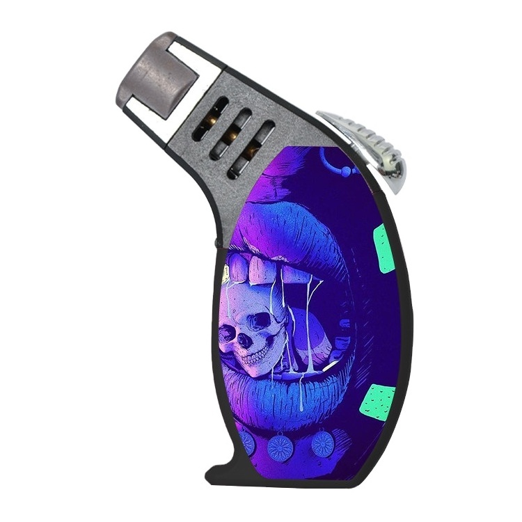 New style cyberpunk windproof cigar jet torch customs metal slant lighters with cool logos