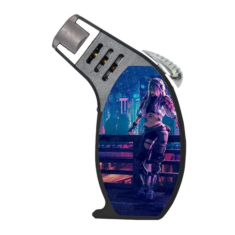 New style cyberpunk windproof cigar jet torch customs metal slant lighters with cool logos