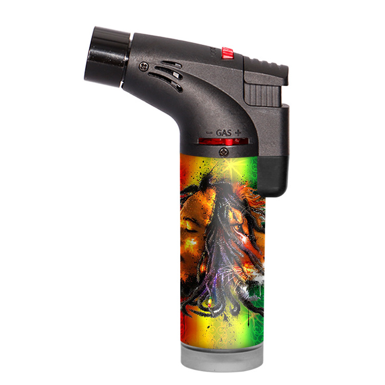 Hot Sale Custom Logos Smoke Powerful Refillable Four Flames Slant Torch Lighter