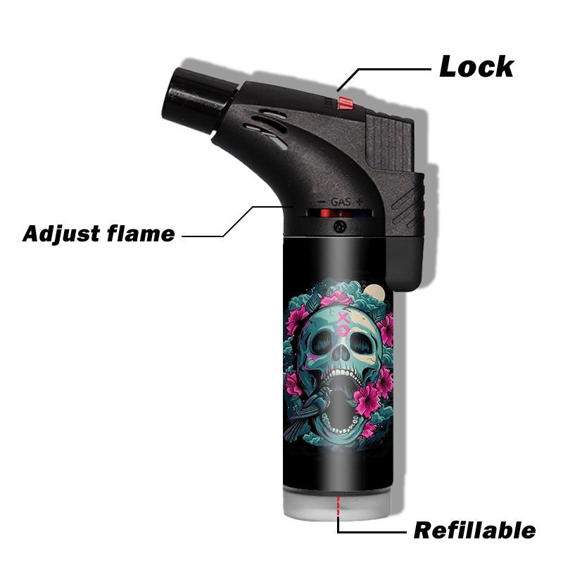 TECHNO factory custom logo refillable lighters windproof sublimation encendedor jet slant OEM torch lighter for smoking supplies