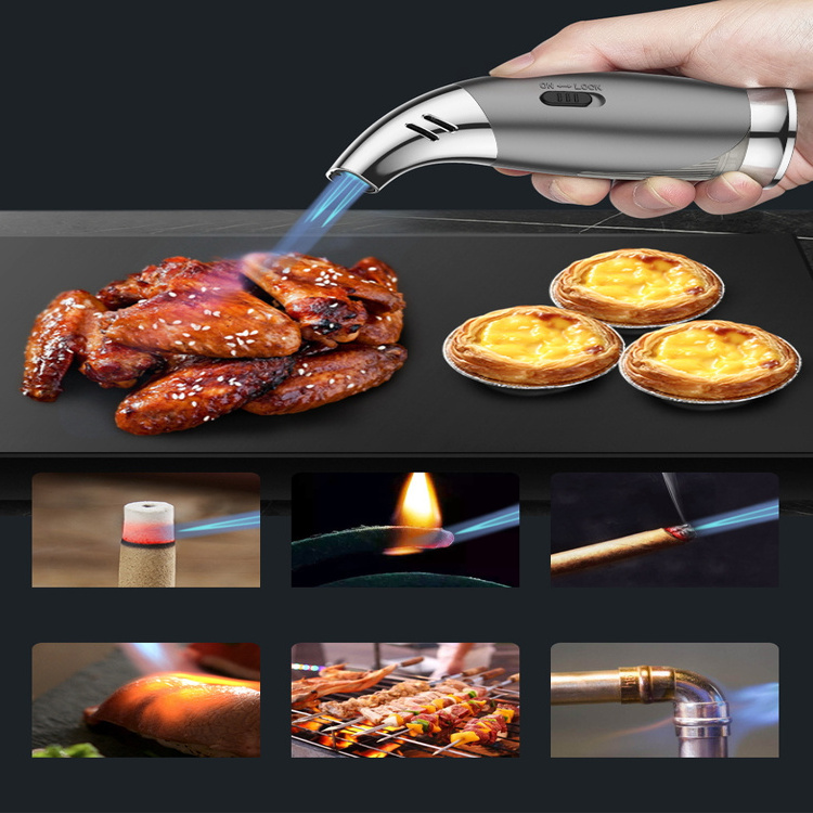 2022 new arrivals strong windproof custom design triple flames refillable cigarette multipurpose BBQ slant torch lighter