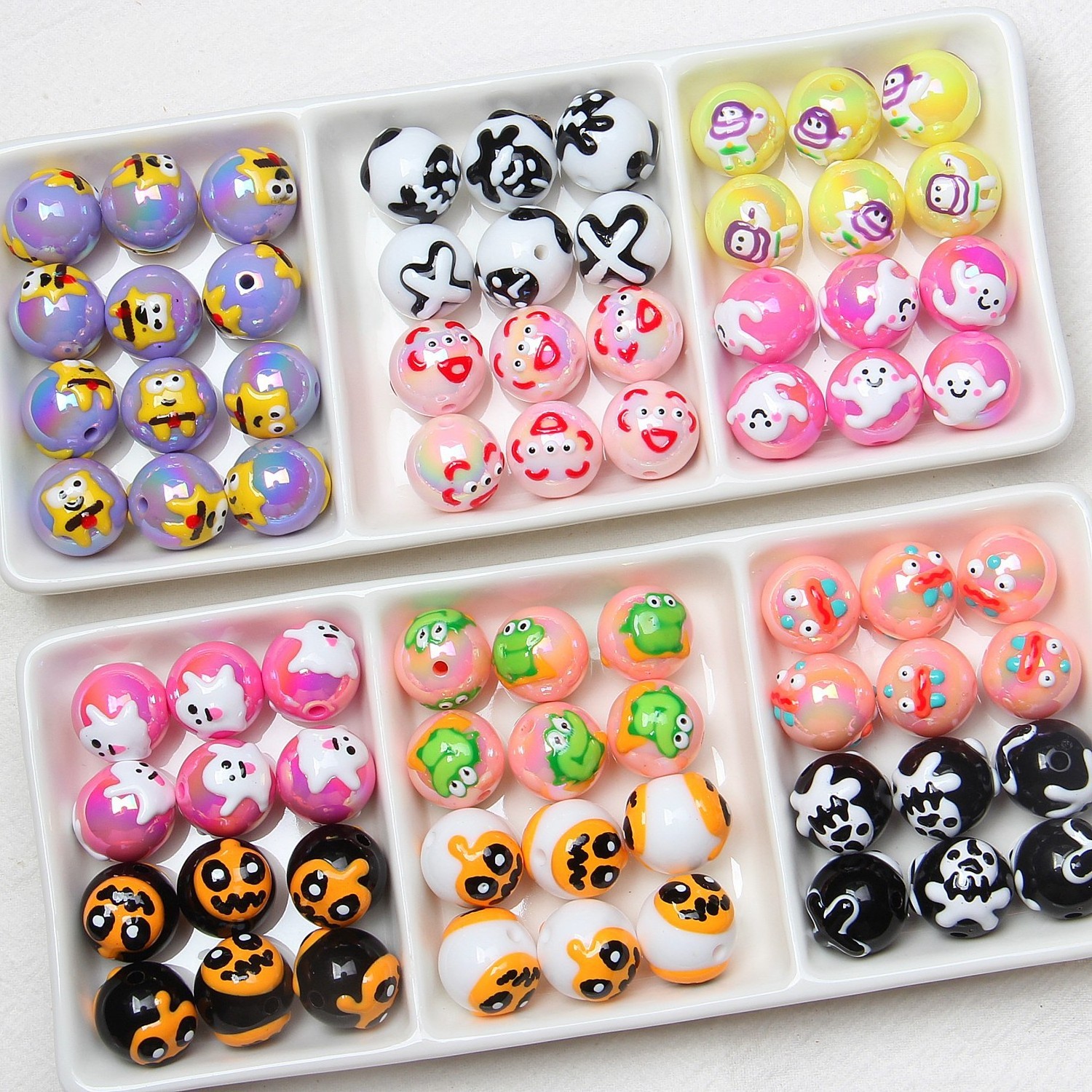 Wholesale new 16mm hand painted pumpkin ghost beads round plastic acrylic loose weastern focal beads for bracelet phone chain