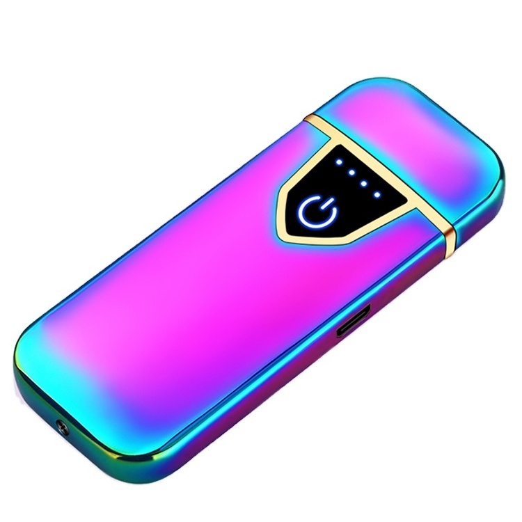 Cheap customized electric windproof rechargeable slim portable fingerprint touch control coil cigarette flip top USB lighter