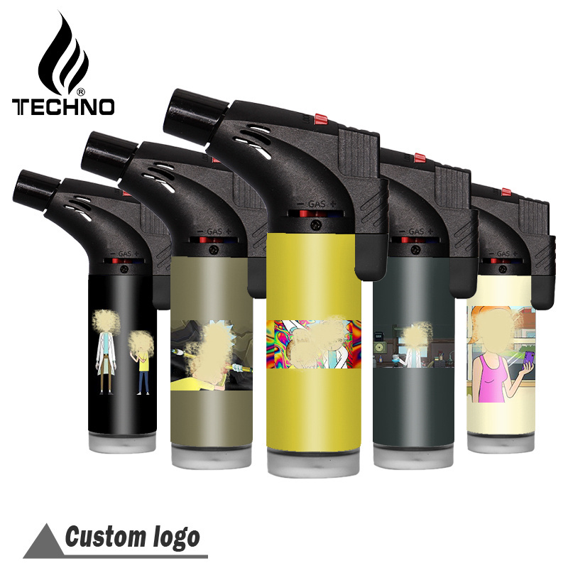 TECHNO custom logos bulk candle refillable smoking supplies private label unique novelty printed stickers vintage torch lighter