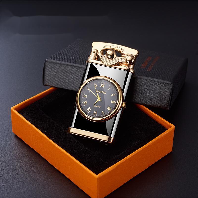 TECHNO Single Flame High Quality Big  Flame Watch Design Shapes  Custom Logo Refillable Gas Luxury Butane Lighter