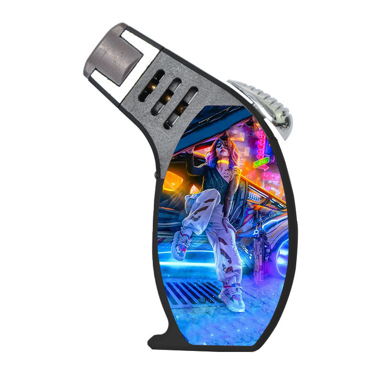 New style cyberpunk windproof cigar jet torch customs metal slant lighters with cool logos