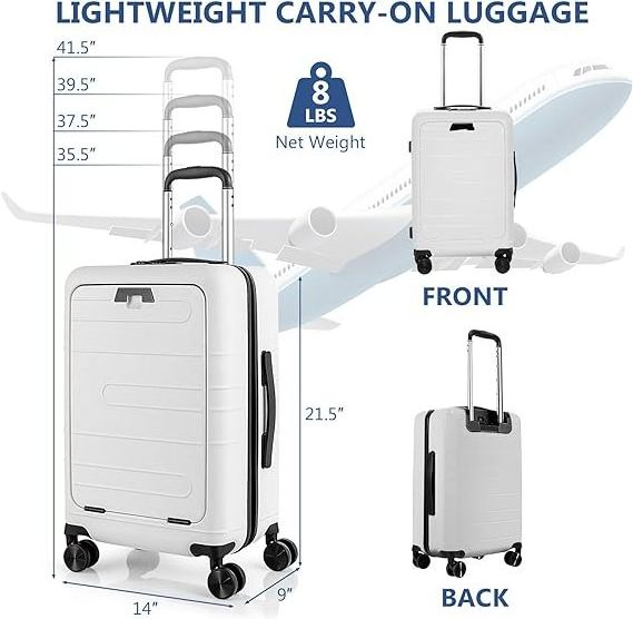 Multifunctional Carry On Luggage 20inch Suitcase with TSA Lock, Front Pocket, foldable Tabletop, External USB Charger