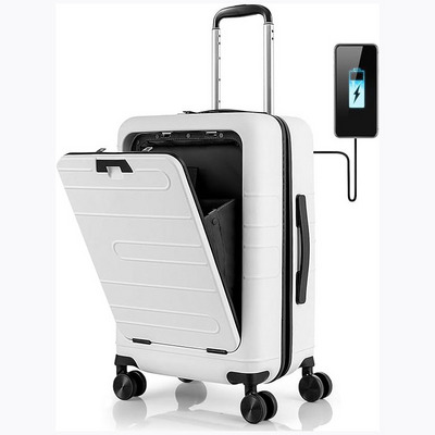 Multifunctional Carry On Luggage 20inch Suitcase with TSA Lock, Front Pocket, foldable Tabletop, External USB Charger