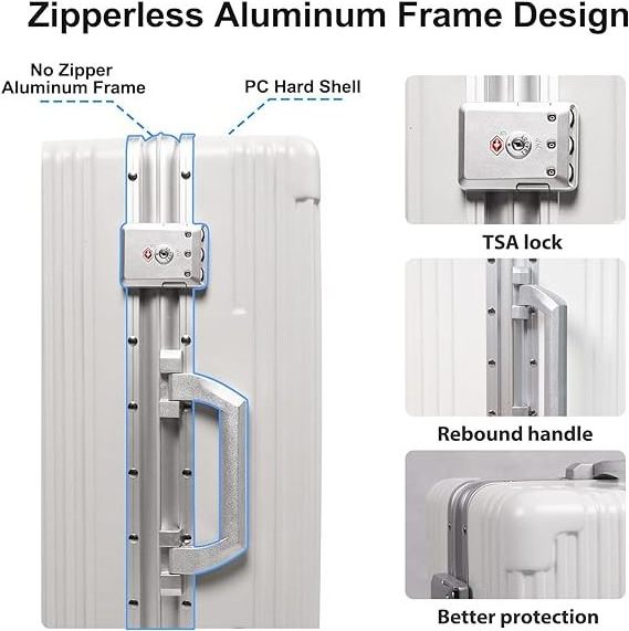 Multifunctional Carry On Luggage 20inch Aluminum Framed Suitcase with TSA Lock, Front Pocket, External USB Charger