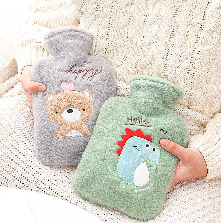 Hot Water Bottle Hands-in Hot Water Bag Heating Pad with Soft Plush Cover for Hot Compress Hand Feet Warmer Neck Shoulder Pain