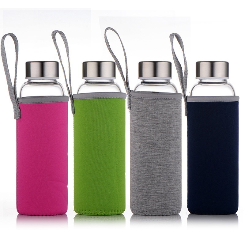 Latest Fashion Glass Water Bottle Outdoor Travel Sport Leakproof  Glass Water Bottles With Custom Silicone Sleeve