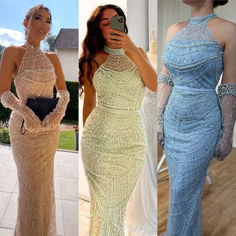 Pearls Dubai Champagne luxury women dresses with Cape   women's clothing dress party New Arabic  prom dresses 2024