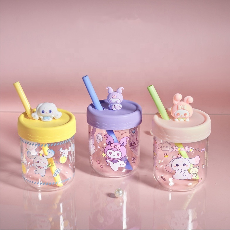 Glass Sanrio Kuromi Melody Cartoon Water Bottle Fairy Milk Cup Summer s With Cute Straw And Topper