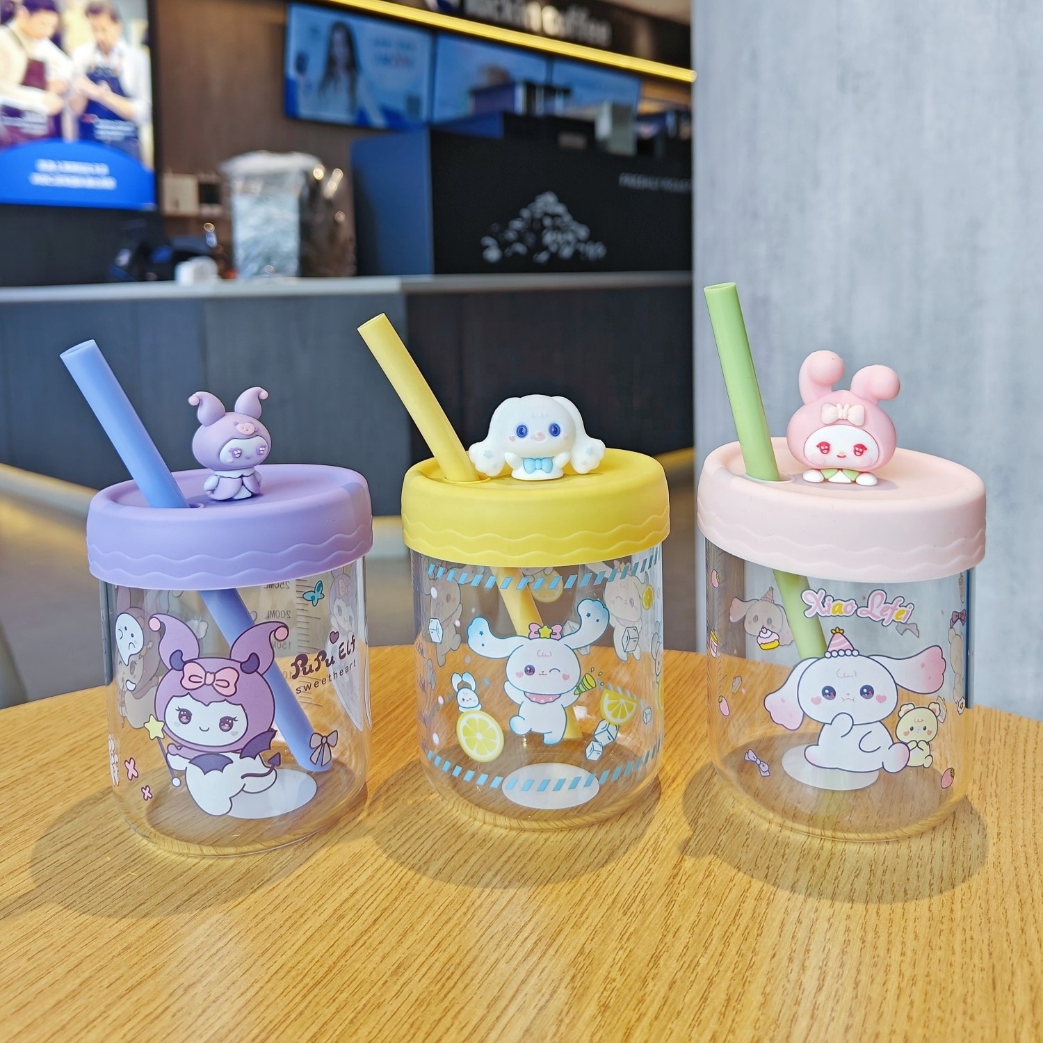 Glass Sanrio Kuromi Melody Cartoon Water Bottle Fairy Milk Cup Summer s With Cute Straw And Topper