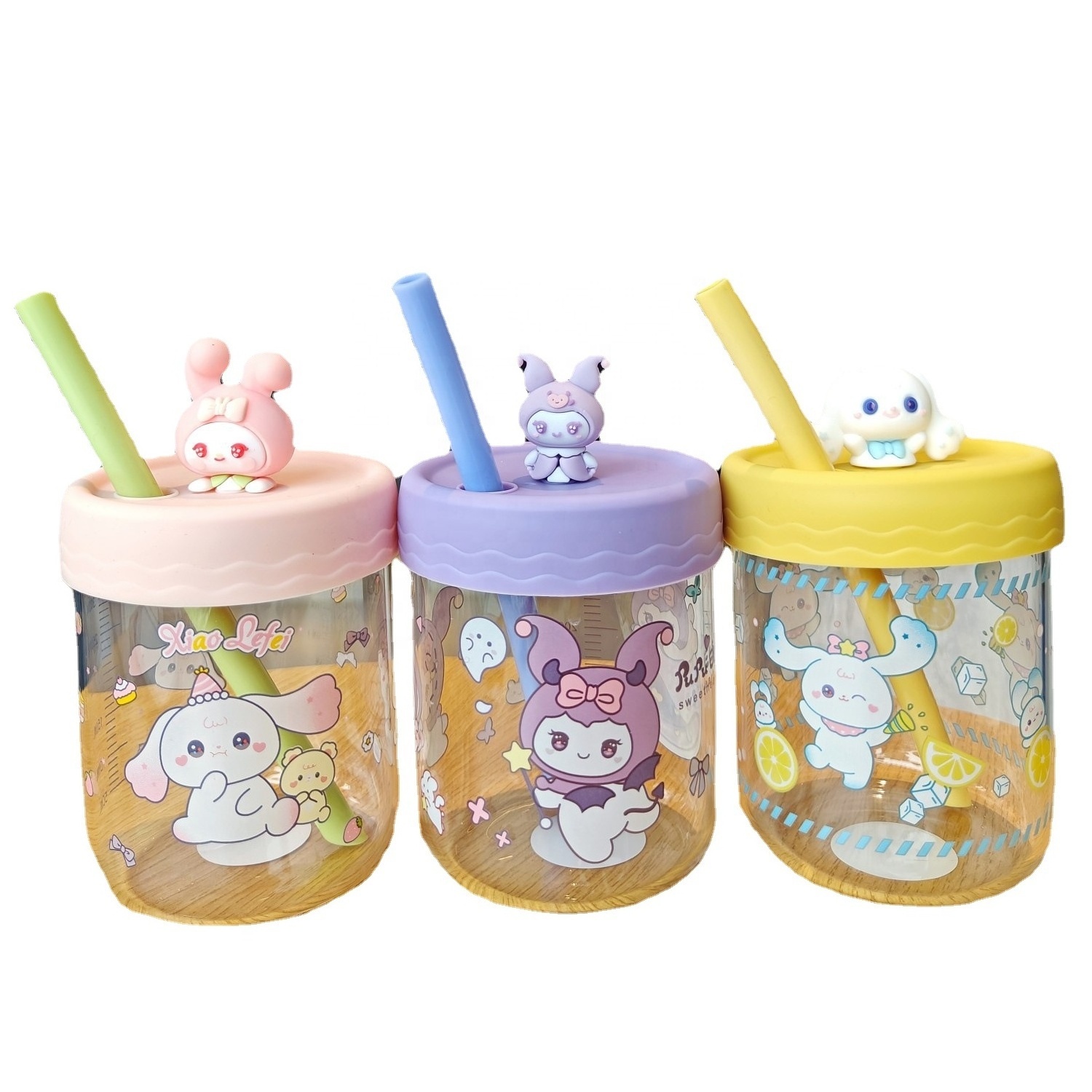 Glass Sanrio Kuromi Melody Cartoon Water Bottle Fairy Milk Cup Summer s With Cute Straw And Topper