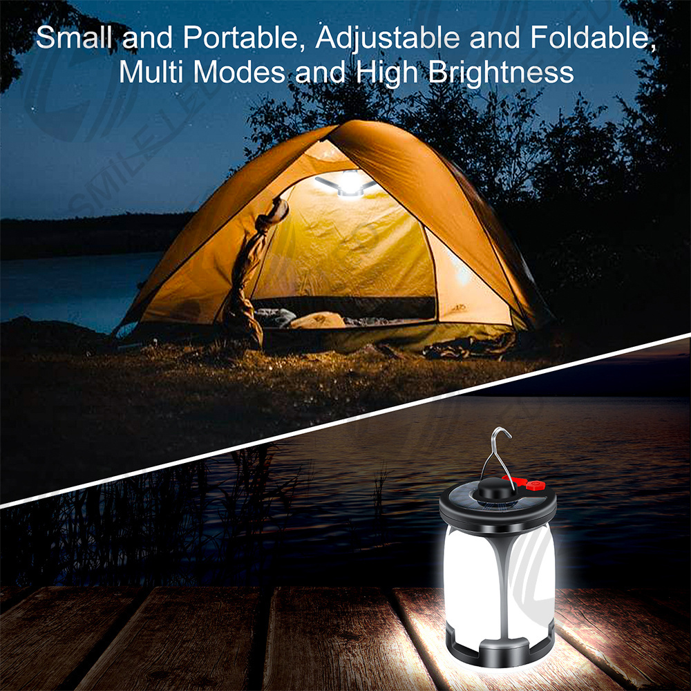 6 mode Tent Light USB Solar Powered Camping Tent Light LED Garage Emergency Light for Hiking Fishing Home Black