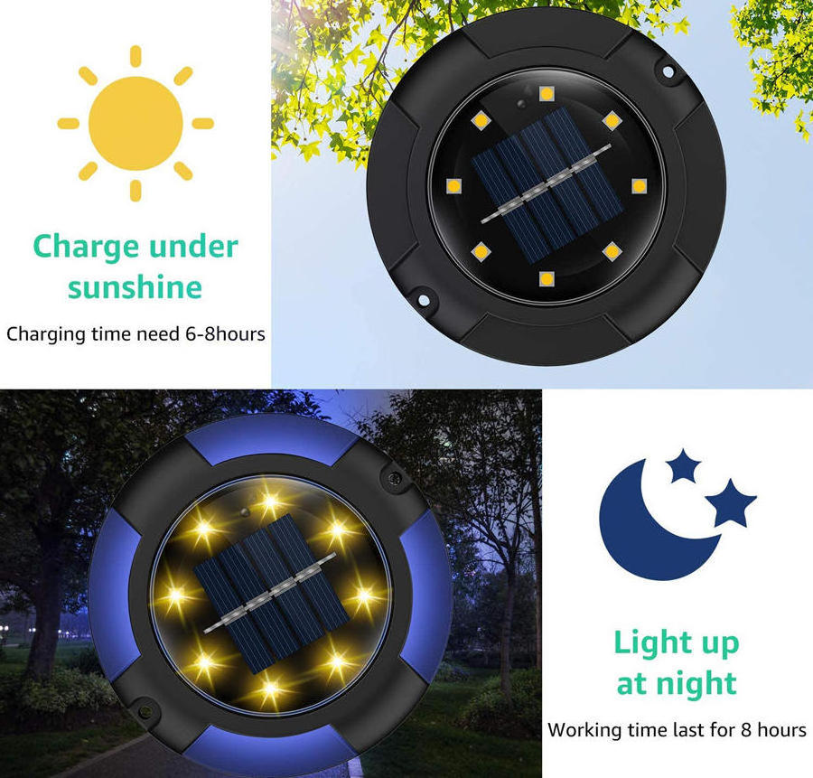 Outdoor Waterproof Buried Lights Garden Landscape Yard Deck Patio Pathway Walkway Lawn Lamp Solar Powered Disk Lights