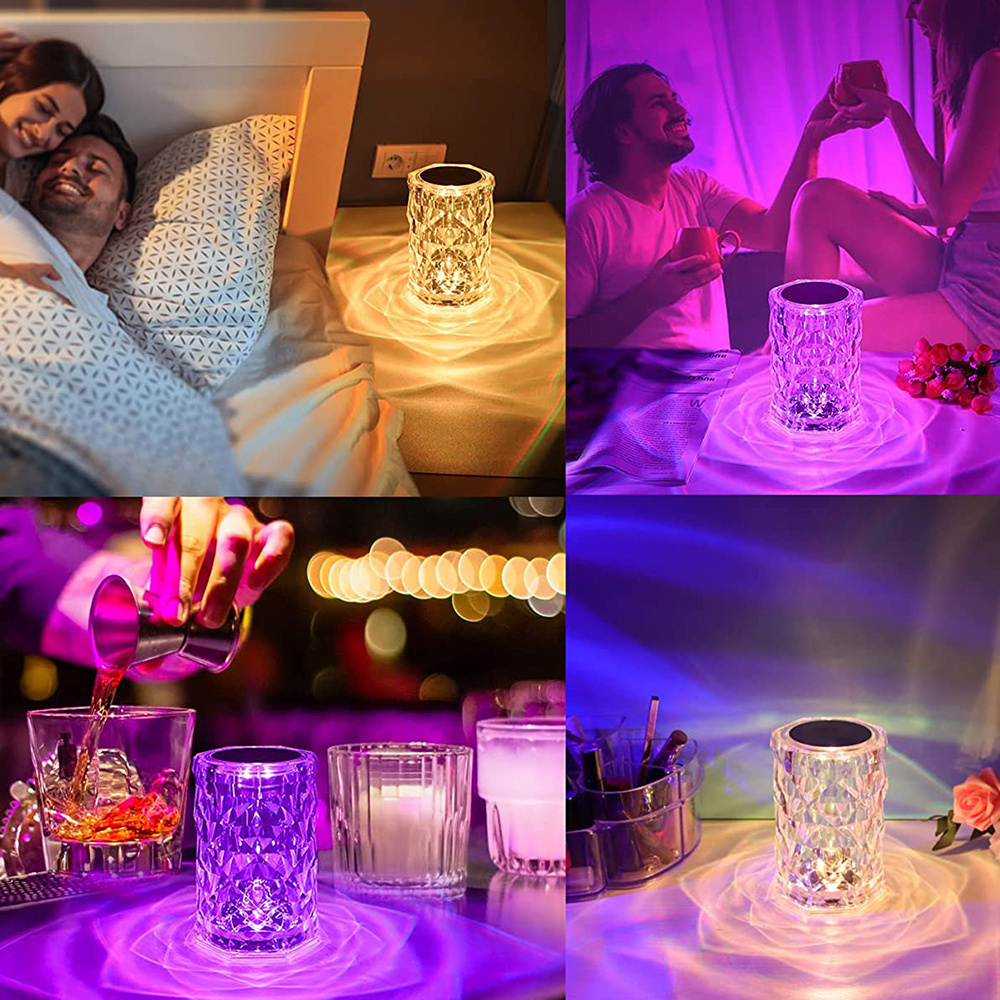 Cylindrical Crystal Table Lamp USB charge LED Ambient desk night lamp touch control 16 colors Atmosphere Rose LED Crystal  lamp