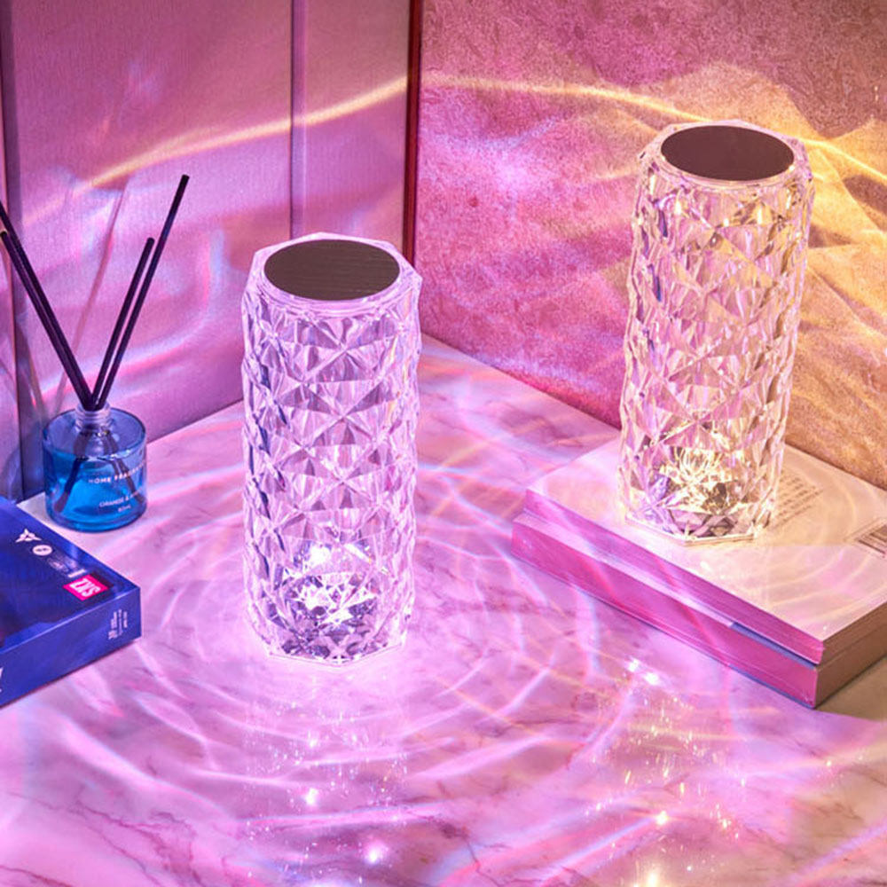 Cylindrical Crystal Table Lamp USB charge LED Ambient desk night lamp touch control 16 colors Atmosphere Rose LED Crystal  lamp