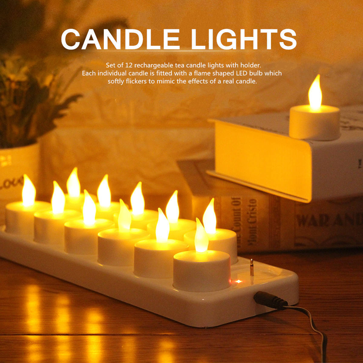 12pcs LED Candle Lamp With AU Plug Rechargeable Flameless Flashing Tea Light for Party Wedding Birthday Party Decoration