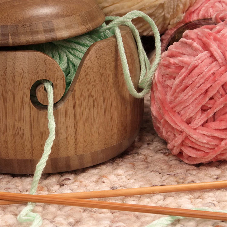 Round Wood Needles Handmade Holder Crochet Fiber Sewing Storage Yarn Balls Storage Bamboo Yarn Bowl For Knitting With Lid