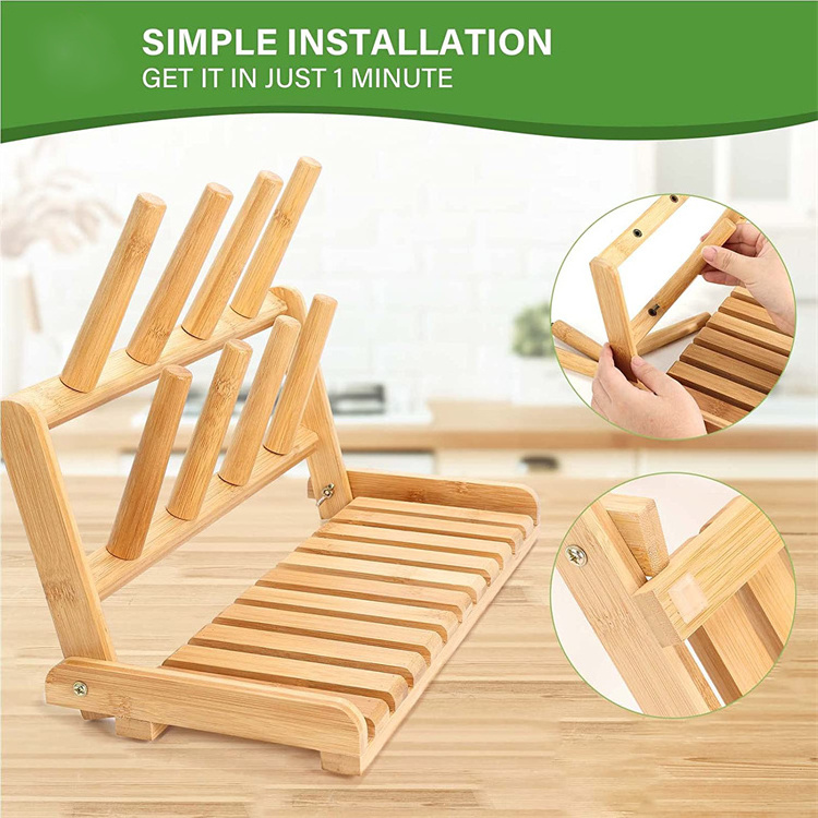 Wholesale High Quality Eco-friendly Collapsible Teacup Drain Portable Bamboo Baby Bottle Storage Drying Rack