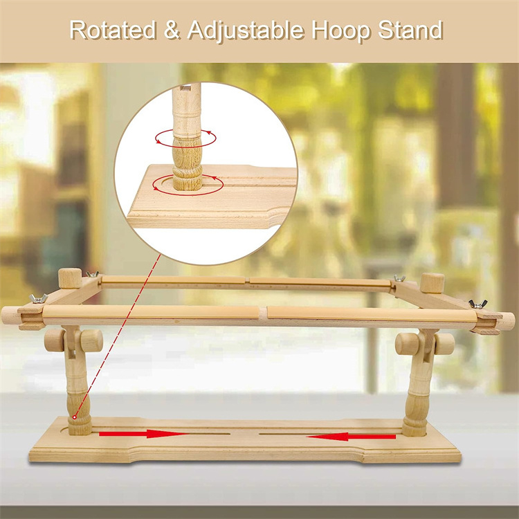 Arts Crafts Sewing Needlework Rotated Scroll Frame Holder Stand Rack Wooden Cross Stitch Hooping Station Embroidery Hoop Tools