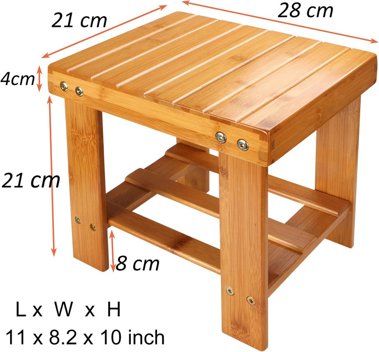 Multi-Functional Wooden Kids Stool Seat Foot Rest Small Bamboo Step Stool for Kitchen Entryway Foyer Hallway Garden