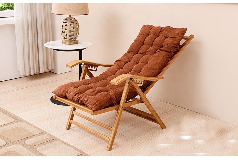 Wood bamboo outdoor folding adjustable chaise lounge chairs beach pool side deck chair with pillow and cushion