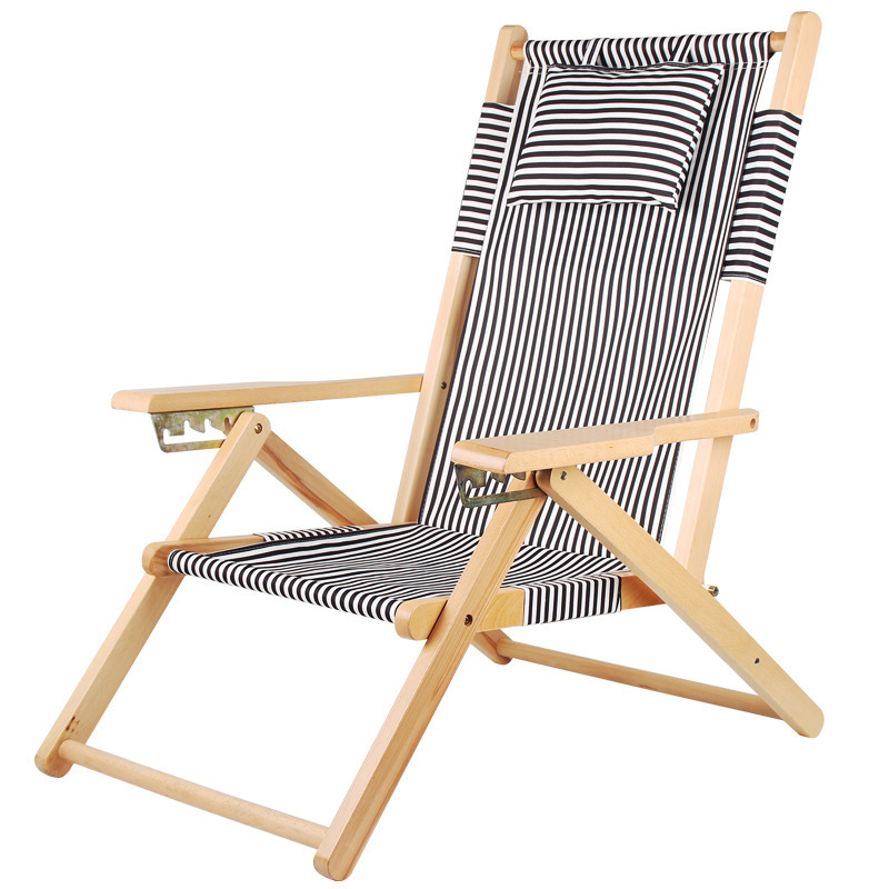 Wood bamboo outdoor folding adjustable chaise lounge chairs beach pool side deck chair with pillow and cushion