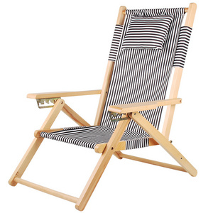 Wood bamboo outdoor folding adjustable chaise lounge chairs beach pool side deck chair with pillow and cushion